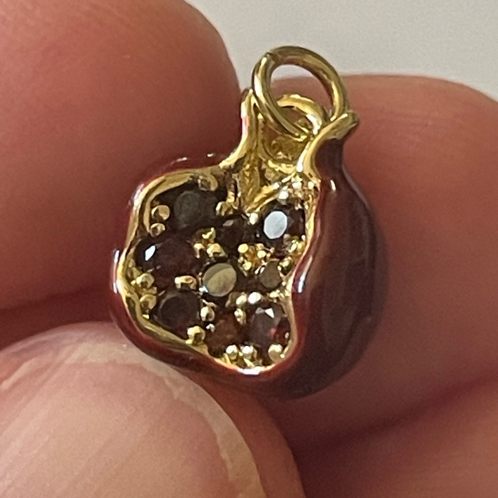 Gold Red Pomegranate Pendant Charm with enamel and rhinestones - Picture 2 of 6